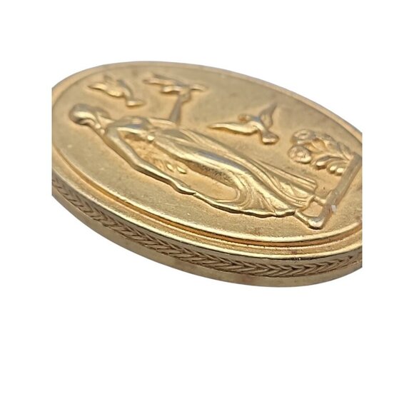 Helen of Troy Cameo Brooch Gold Plated Intaglio Signet Oval Greek Scene Vintage - Picture 6 of 8